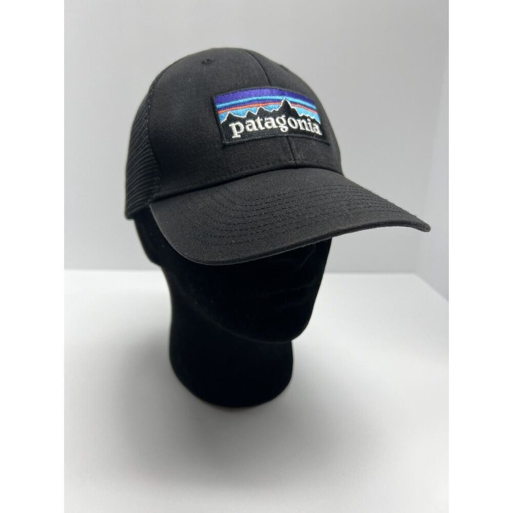 Patagonia Unisex Ball Cap P-6 Logo Trucker Snap Back Hat Mesh Black - Picture 2 of 10